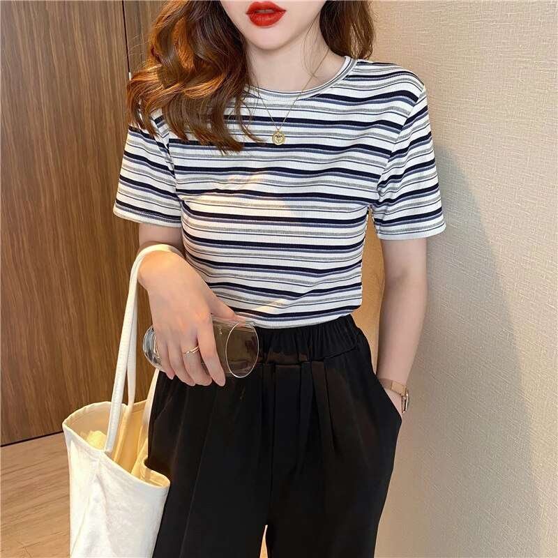 Women Striped Short Sleeve T-Shirt